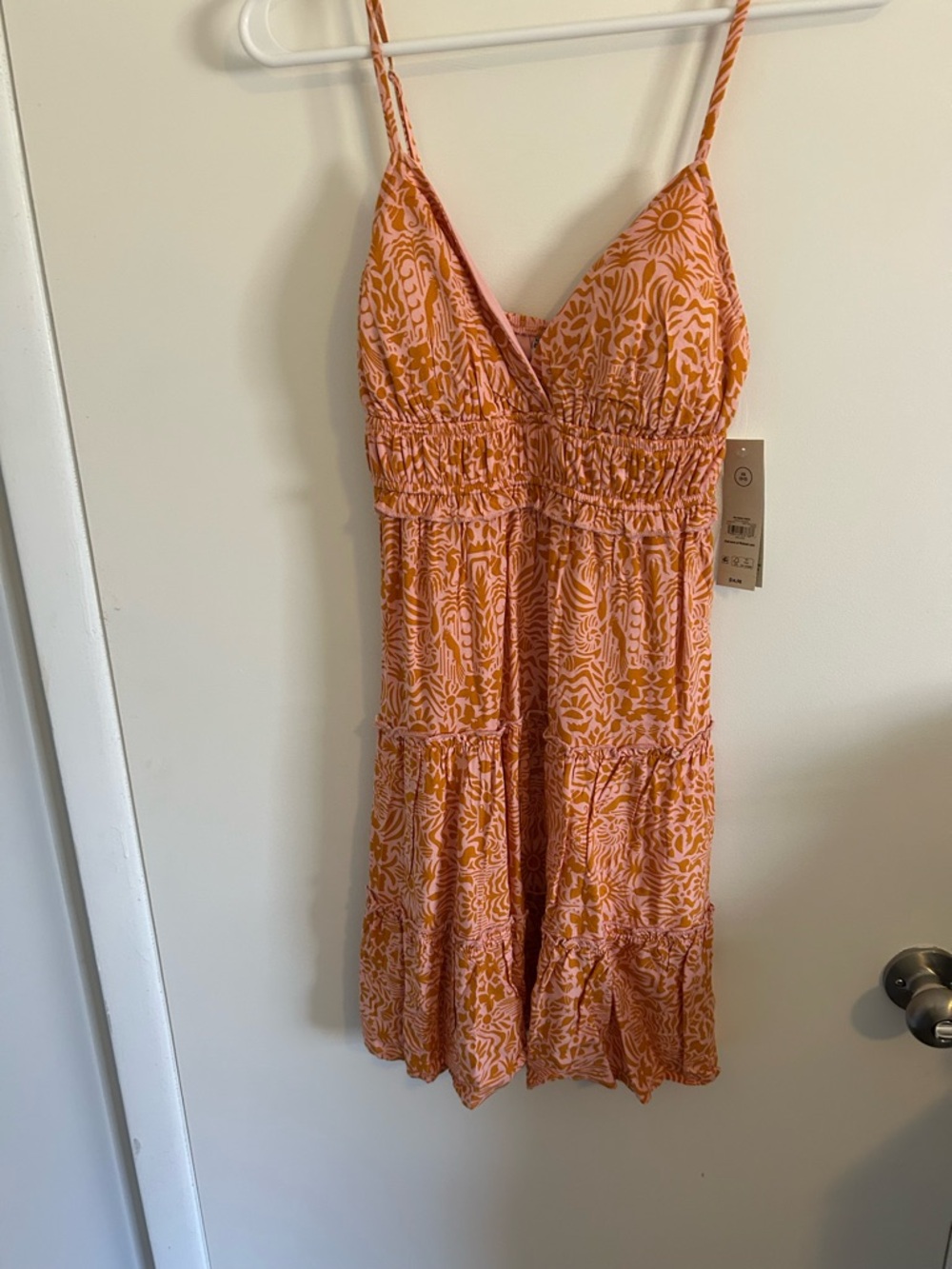 Women's Spaghetti Strap Tiered Sundress - Pink & Orange Print XS (NWT)!